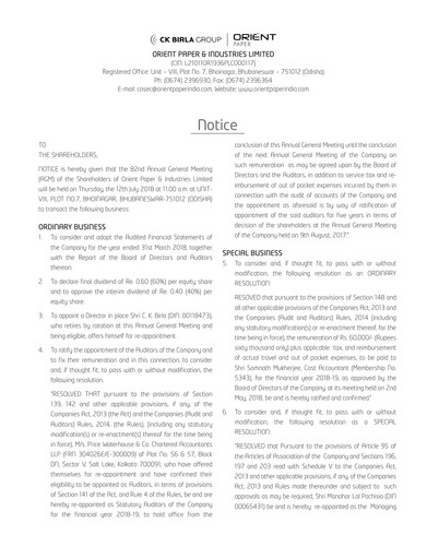 Miniature Orient Paper Mills
 Rapport annuel 2017-2018