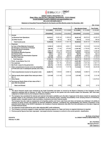 Thumbnail Orient Paper Mills
 Quarterly Report 2021-q3