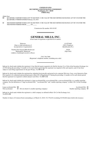Vorschaubild General Mills Quartalsbericht 2010-q3