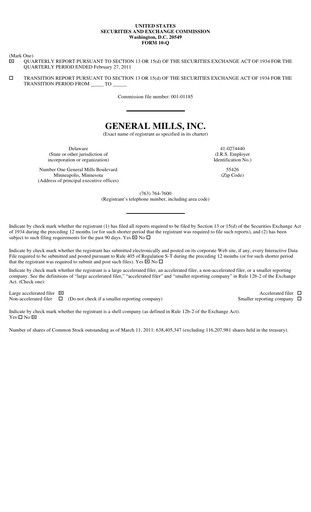 Vorschaubild General Mills Quartalsbericht 2011-q3