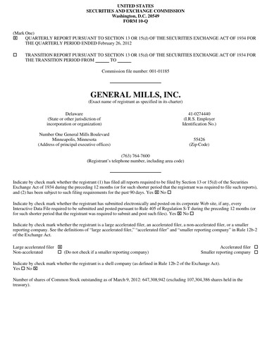 Vorschaubild General Mills Quartalsbericht 2012-q3