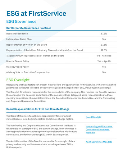 Thumbnail FirstService ESG Report 2023