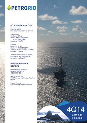 Miniature Prio SA (Petro Rio) Rapport trimestriel 2014-q4