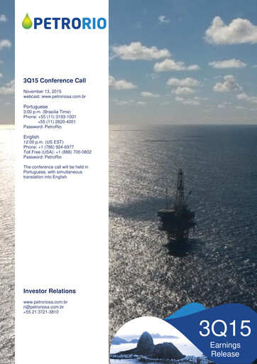 Miniature Prio SA (Petro Rio) Rapport trimestriel 2015-q3