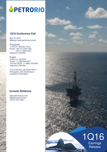 Miniature Prio SA (Petro Rio) Rapport trimestriel 2016-q1