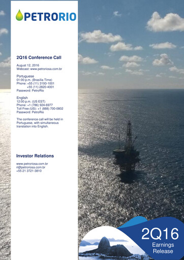 Miniature Prio SA (Petro Rio) Rapport trimestriel 2016-q2
