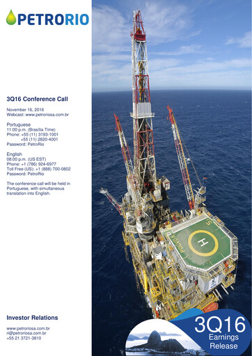 Miniature Prio SA (Petro Rio) Rapport trimestriel 2016-q3
