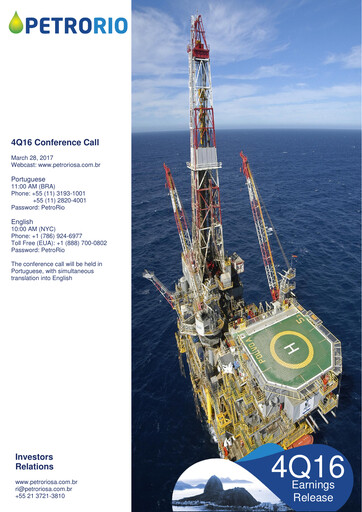 Miniature Prio SA (Petro Rio) Rapport trimestriel 2016-q4