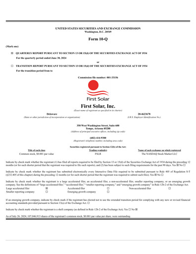 Thumbnail First Solar
 Quarterly Report 2024-q2