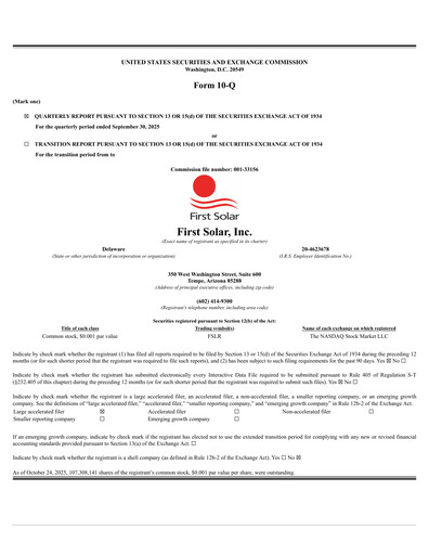 Thumbnail First Solar
 Quarterly Report 2025-q3