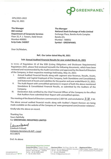 Thumbnail Greenpanel Industries
 Financial Statement 2020-2021