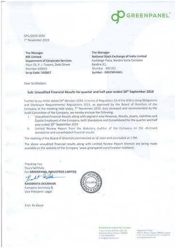 Thumbnail Greenpanel Industries
 Quarterly Report 2019-q3