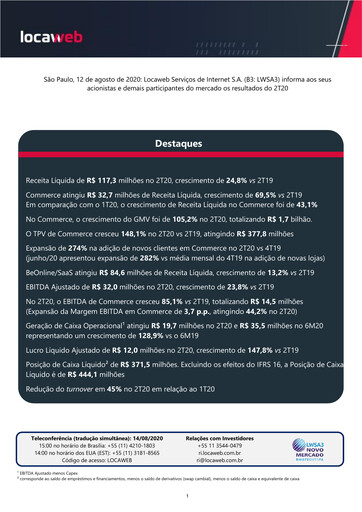 Thumbnail Locaweb Quarterly Report 2020-q2