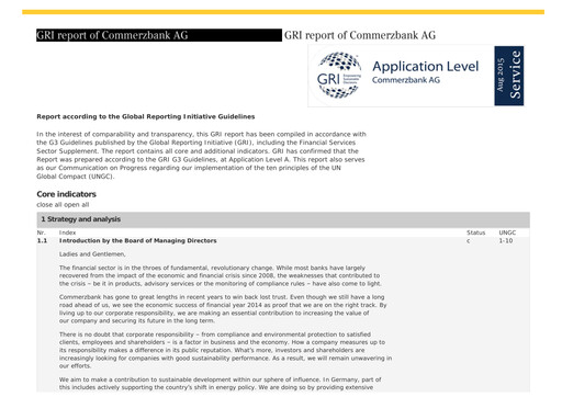 Thumbnail Commerzbank Sustainability Report 2014