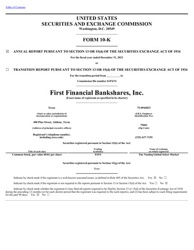 Thumbnail First Financial Bankshares Financial Report 2021