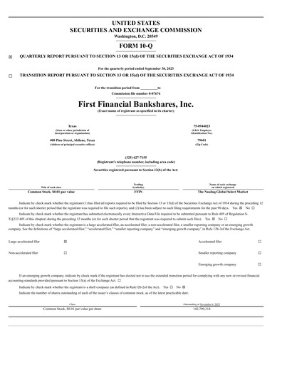 Thumbnail First Financial Bankshares Quarterly Report 2023-q3