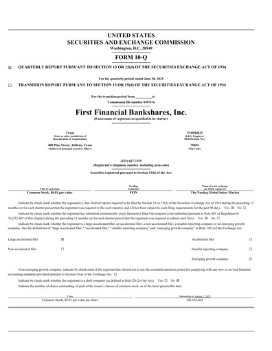 Thumbnail First Financial Bankshares Quarterly Report 2025-q2
