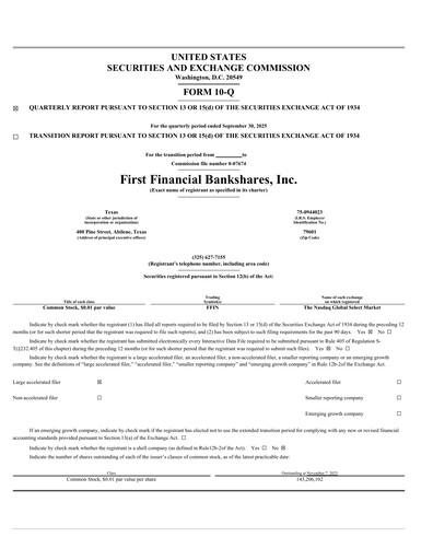 Thumbnail First Financial Bankshares Quarterly Report 2025-q3