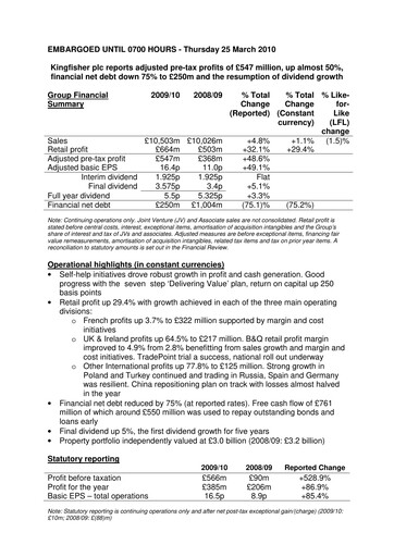 Thumbnail Kingfisher Financial Report 2009-2010