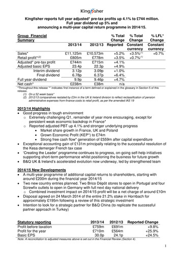 Thumbnail Kingfisher Financial Report 2013-2014