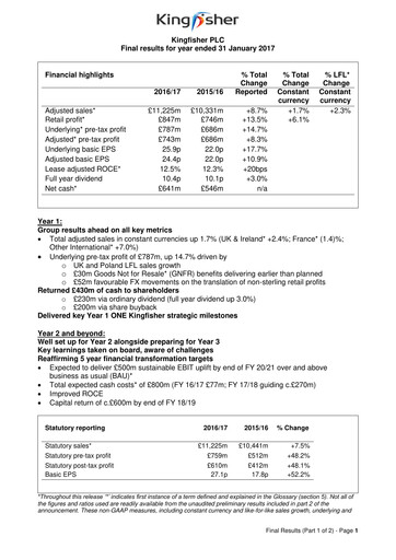 Thumbnail Kingfisher Financial Report 2016-2017