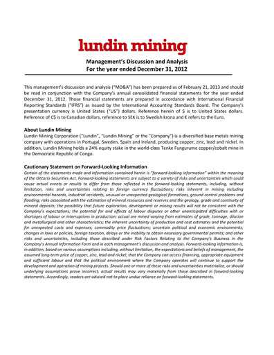 Thumbnail Lundin Mining
 Financial Statement 2012