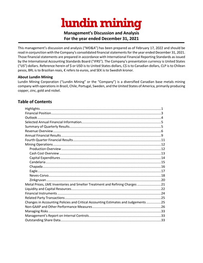 Thumbnail Lundin Mining
 Financial Statement 2021