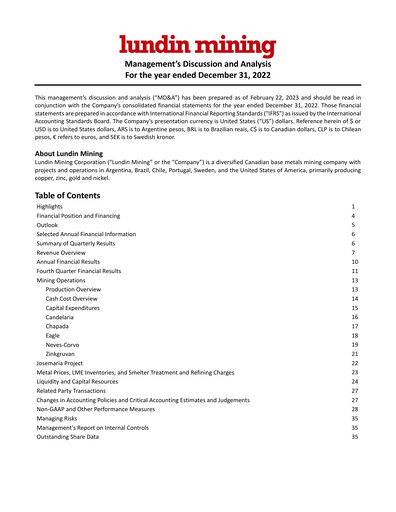 Thumbnail Lundin Mining
 Financial Statement 2022