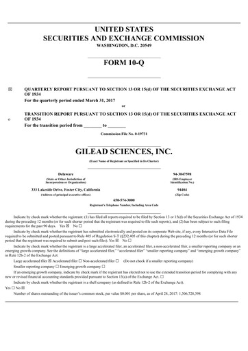 Thumbnail Gilead Sciences Quarterly Report 2017-q1