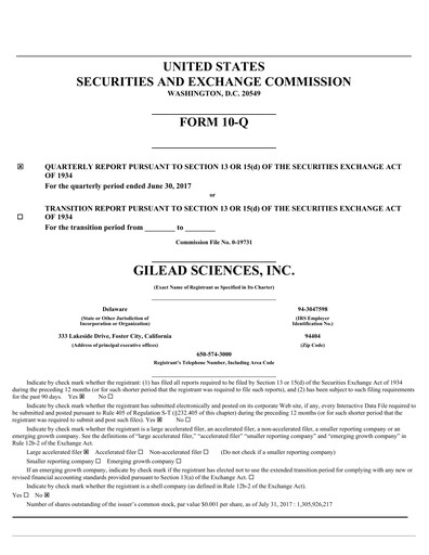 Thumbnail Gilead Sciences Quarterly Report 2017-q2