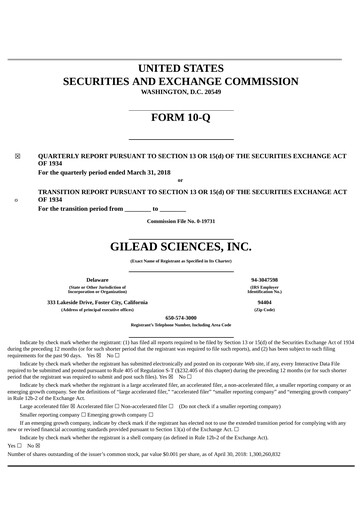 Thumbnail Gilead Sciences Quarterly Report 2018-q1