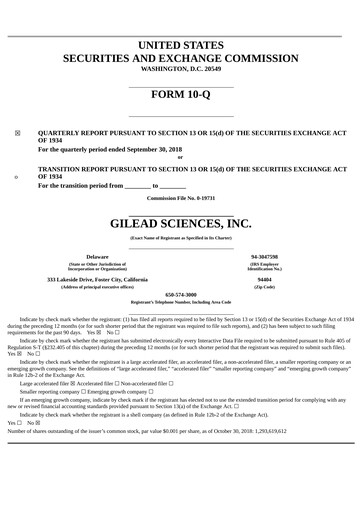 Thumbnail Gilead Sciences Quarterly Report 2018-q3