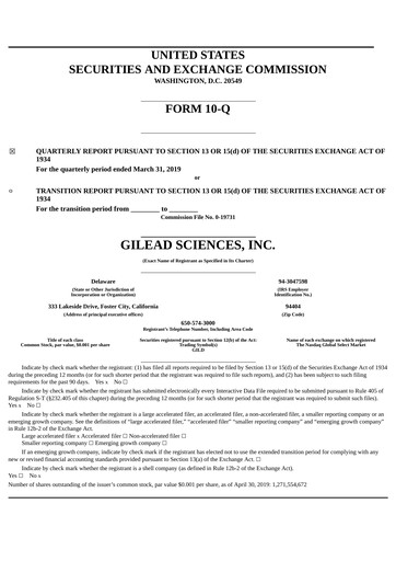 Thumbnail Gilead Sciences Quarterly Report 2019-q1
