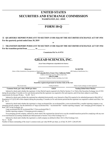Thumbnail Gilead Sciences Quarterly Report 2019-q2