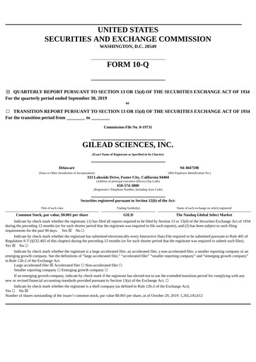 Thumbnail Gilead Sciences Quarterly Report 2019-q3