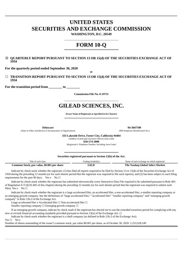 Thumbnail Gilead Sciences Quarterly Report 2020-q3