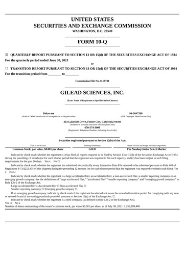 Thumbnail Gilead Sciences Quarterly Report 2021-q2
