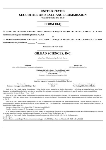 Thumbnail Gilead Sciences Quarterly Report 2021-q3