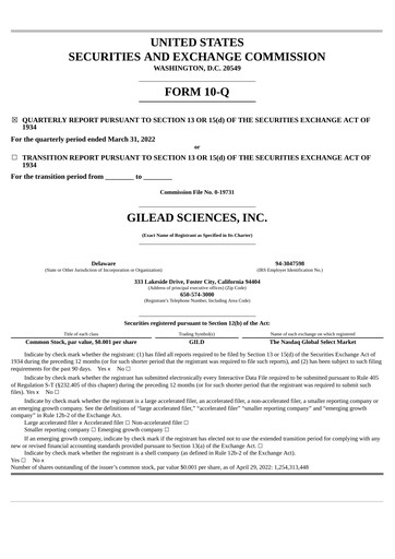 Thumbnail Gilead Sciences Quarterly Report 2022-q1