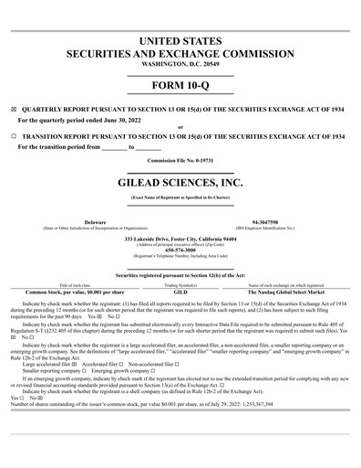 Thumbnail Gilead Sciences Quarterly Report 2022-q2