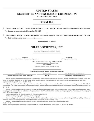 Thumbnail Gilead Sciences Quarterly Report 2023-q3