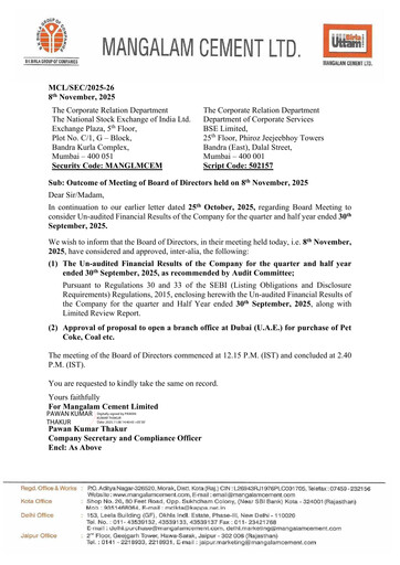 Miniature Mangalam Cement Rapport trimestriel 2025-q2
