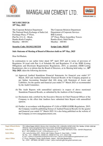 Miniature Mangalam Cement Rapport trimestriel 2025-q4