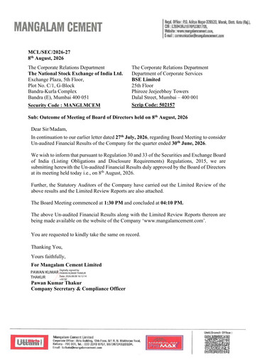 Miniature Mangalam Cement Rapport trimestriel 2026-q1