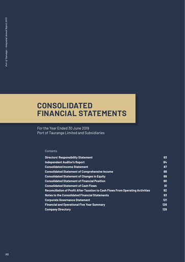 Miniature Port of Tauranga Bilan financier 2019