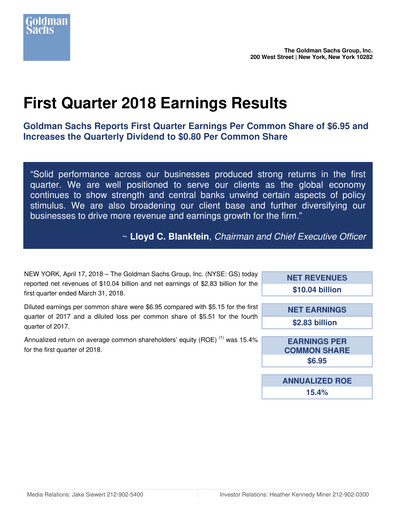 Thumbnail Goldman Sachs Quarterly Report 2018-q1