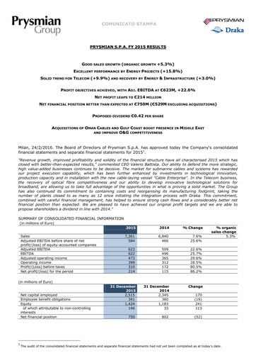 Thumbnail Prysmian Group
 Financial Report 2015