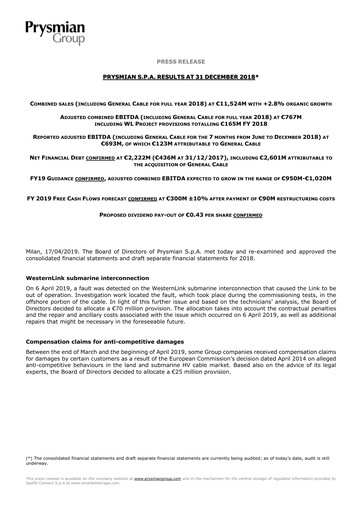 Thumbnail Prysmian Group
 Financial Report 2018