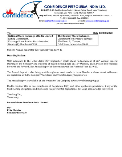 Vorschaubild Confidence Petroleum Jahresbericht 2019-2020
