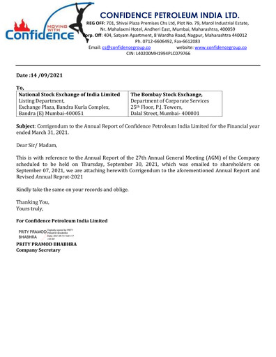 Vorschaubild Confidence Petroleum Jahresbericht 2020-2021